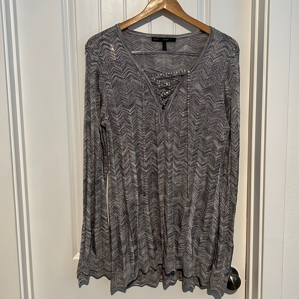 WHBM Silver Gray scalloped top